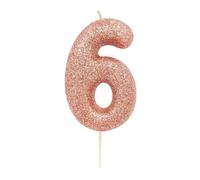 Anniversary House Metallic Rose Gold Glitter Candle, Number 6, 6th Birthday Cake Topper, 7 Centimeters, AHC50/6