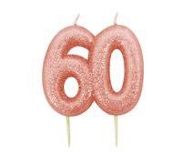 Anniversary House Metallic Rose Gold Glitter Candle, Number 60, 60th Birthday Cake Topper, 7 Centimeters, AHC49AMZ