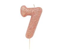 Anniversary House Metallic Rose Gold Glitter Candle, Number 7, 7th Birthday Cake Topper, 7 Centimeters, AHC50/7