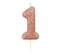 Anniversary House Metallic Rose Gold Glitter Number 1 Cake Candle for Birthday and Anniversary Decorations - Elegant Birthday Candle for Cake - Stylish Rose Gold Number Candle Topper 7 cm
