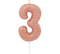 Anniversary House Metallic Rose Gold Glitter Number 3 Cake Candle for Birthday and Anniversary Decorations - Elegant Birthday Candle for Cake - Stylish Rose Gold Number Candle Topper 7 cm