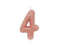 Anniversary House Metallic Rose Gold Glitter Number 4 Cake Candle for Birthday and Anniversary Decorations - Elegant Birthday Candle for Cake - Stylish Rose Gold Number Candle Topper 7 cm