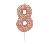 Anniversary House Metallic Rose Gold Glitter Number 8 Cake Candle for Birthday and Anniversary Decorations - Elegant Birthday Candle for Cake - Stylish Rose Gold Number Candle Topper 7 cm