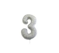 Anniversary House Metallic Silver Glitter Candle, Number 3, 3rd Birthday Cake Topper, 7 Centimeters, AHC40/3