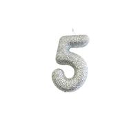Anniversary House Metallic Silver Glitter Candle, Number 5, 5th Birthday Cake Topper, 7 Centimeters, AHC40/5