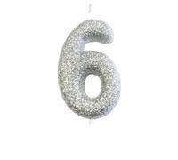 Anniversary House Metallic Silver Glitter Candle, Number 6, 6th Birthday Cake Topper, 7 Centimeters, AHC40/6