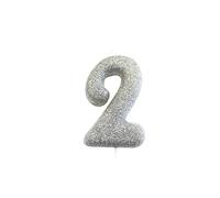 Anniversary House Metallic Silver Glitter Number 2 Cake Candle for Birthday and Anniversary Decorations - Elegant Birthday Candle for Cake - Stylish Silver Number Candle Topper 7 cm