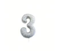 Anniversary House Metallic Silver Glitter Number 3 Cake Candle for Birthday and Anniversary Decorations - Elegant Birthday Candle for Cake - Stylish Silver Number Candle Topper 7 cm