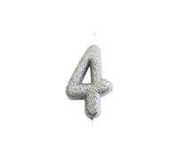 Anniversary House Metallic Silver Glitter Number 4 Cake Candle for Birthday and Anniversary Decorations - Elegant Birthday Candle for Cake - Stylish Silver Number Candle Topper 7 cm
