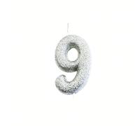 Anniversary House Metallic Silver Glitter Number 9 Cake Candle for Birthday and Anniversary Decorations - Elegant Birthday Candle for Cake - Stylish Silver Number Candle Topper 7 cm