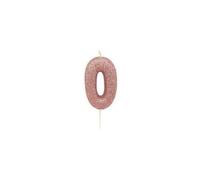 Anniversary House Number 0 Metallic Glitter Birthday Candle Rose Gold (One Size)