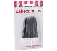 Anniversary House Pack of 12 Black Glitter Birthday Candles with Holders, 7.5 Centimeters, Celebration Cake Decoration, AHC151