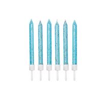 Anniversary House Pack of 12 Light Glitter Birthday Candles with Holders, 7.5 Centimeters, Celebration Cake Decoration, AHC191, Pale Blue