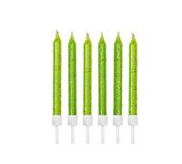 Anniversary House Pack of 12 Lime Green Glitter Birthday Candles with Holders, 7.5cm, Celebration Cake Decoration, Cake Candles for Birthdays, Bright Green, AHC160