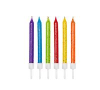 Anniversary House Pack of 12 Mix Multicolour Glitter Birthday Candles with Holders, 7.5 Centimeters, Celebration Cake Decoration, AHC221, Rainbow Brights