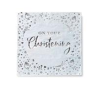 Anniversary House Pack of 16, Blue 'On Your Christening' Paper Lunch Napkins 3 ply Foil Stamped, Christening Party Decorations, Table Decoration, for Boys, Girls, Disposable Napkins, 33 x 33cm J093