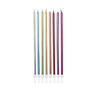 Anniversary House Pack Of 16 Extra Tall Slim Birthday Cake Candles With Holders, Metallic Rainbow Mix, 18 Centimeters, Strong And Sturdy, AHC235