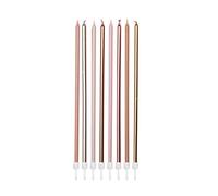 Anniversary House Pack of 16 Extra Tall Slim Birthday Cake Candles with Holders, Neutral Metallic Mix, 18cm, Strong and Sturdy Birthday Cake Candles, AHC236