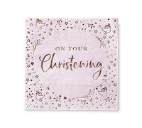 Anniversary House Pack of 16, Pink 'On Your Christening' Paper Lunch Napkins 3 ply Foil Stamped, Christening Party Decorations, Table Decoration, for Boys, Girls, Disposable Napkins, 33 x 33cm J092