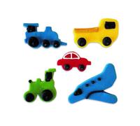 Anniversary House Pack of 5 Transport Mix Edible Sugar Cake Decorations, Hand-Made Cake Toppers, Edible Fondant Icing Sugar Cupcake Toppers, Vehicles, Airplanes, Trucks, Trains, Tractor, Car, SF613