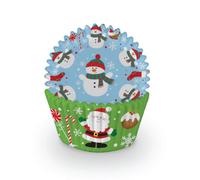 Anniversary House Pack of 60 Christmas Santa and Pals Cupcake Cases for Baking, Baking Cups in Heavy Duty Greaseproof Paper, Muffin Case for Festive Xmas Baking, Santa and Snowman J240