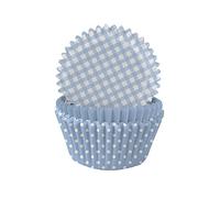 Anniversary House Pack of 75 Pastel Blue Gingham & Polka Mix Cupcake Cases for Baking, Baking Cups in Heavy Duty Greaseproof Paper, J140