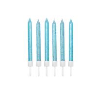 Anniversary House Pale Blue Glitter Birthday Candles Set of 12 - with Holders 7.5cm - Premium Cake Toppers for Birthday Decorations, Anniversary & Celebration - Elegant Birthday Candle Pack