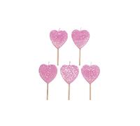 Anniversary House Pink Glitter Heart Birthday Candles For Cakes, Pack Of 5, Celebration Cake Topper Decoration, 7.5 Centimeters, AHC134