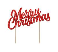 Anniversary House Red Glitter Merry Christmas Cake Topper 18 x 15cm, Christmas Cake Decorations, Sturdy Paper, Sparkly, Glittery Festive Food Decoration, Toppers for Cakes, J181