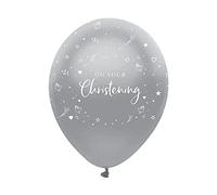 Anniversary House Silver Christening Latex Balloons - Pack of 6 | Religious Ceremony & Celebration Décor | Decorative Balloons | RB345