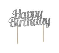 Anniversary House Silver Glitter Happy Birthday Cake Topper, 18 x 15 CM, Birthday Cake Decorations, Sturdy Paper, J089