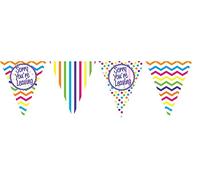 Anniversary House Sorry You're Leaving Chevron Stripe Polka Dot Paper Flag Bunting | Sad to See You Go Party Decorations | 11 Flags Banner Decoration | Banner for Men, Women, Unisex | M246