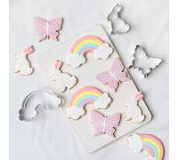 Anniversary House Spring 3 Piece Cookie Cutter Set, Tin-Plated Steel, Easter Cookie Cutters, Easter Bunny, Rainbow, Butterfly Biscuit Cutters, K0009, Silver