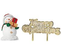 Anniversary House Sweet Snowman Resin Cake Topper & Gold Merry Christmas Motto - Hand-Painted Vintage Holiday Cake Decorations - Reusable Festive Cake Toppers for Christmas Cakes & Yule Logs
