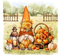 Anniversary House Tiflair Halloween Gonk Napkins 3 ply Pack of 20, Autumn Garden Gnome with Pumpkins as Table Decoration Paper Napkins with Motif Also for Decoupage and Decoupage 33 x 33 cm