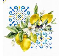 Anniversary House Tiflair Lemons and Tiles Lunch Napkins, 3 ply, 33 x 33cm, Pack of 20, for Table Decoration and decoupage, Fruit, Mediterranean Design Theme, PJ344096