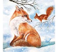 Anniversary House Tiflair Luxury Christmas, Fox and Squirrel Design, Thick and Strong Paper Lunch Napkins 3 ply, Multi-Coloured PJ310431, 33cm