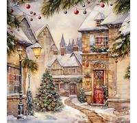 Anniversary House Tiflair Luxury Christmas Napkins - 3-Ply Paper Lunch Napkins with Cosy Christmas Village Design - Thick, Strong, Festive Disposable Serviettes for Festive Table Décor - 20 Pack