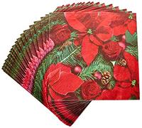 Anniversary House Tiflair Luxury Christmas Napkins - 3-Ply Paper Lunch Napkins with Poinsettia and Fir Design - Thick, Strong, Festive Disposable Serviettes for Christmas Table Décor - 20 Pack