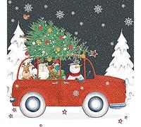 Anniversary House Tiflair Luxury Christmas Napkins - 3-Ply Paper Lunch Napkins with Red Christmas Car Design - Thick, Strong, Festive Disposable Serviettes for Festive Table Décor - 20 Pack