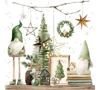 Anniversary House Tiflair Luxury Christmas Napkins - 3-Ply Paper Lunch Napkins with Whimsical Green Gonk Gnome Design - Thick, Strong, Festive Disposable Serviettes for Christmas Table Décor - 20 Pack