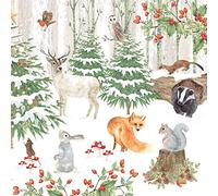 Anniversary House Tiflair Luxury Christmas Napkins Festive Woodland Design, Thick and Strong Lunch Napkins 3 ply, Multi-Coloured PJ312117