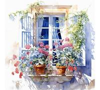 Anniversary House Tiflair Mediterranean Windows Lunch Napkins 3 ply Pack of 20 Napkins Chateau Window, France, Villa Flowers, Table Decoration, Hydrangea Also for Decoupage 33 x 33 cm