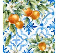 Anniversary House Tiflair Oranges & Tiles Napkins Lunch Napkins, 3 ply, 33 x 33cm, Pack of 20, for Table Decoration and decoupage, Parties, Fruit, Mediterranean Theme, PJ344097
