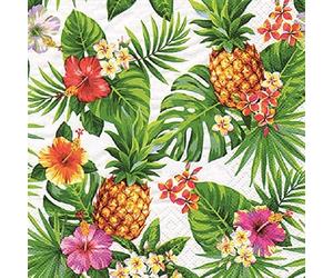 Anniversary House Tiflair Pineapples & Palm Leaves White Lunch Napkins 3 ply