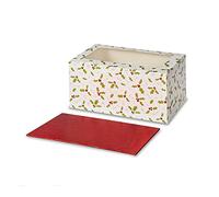 Anniversary House Yule Log Christmas Cake Box & Board Kit - Includes 1 Printed Box with Window & 1 Red Foil Cake Board - Secure & Stylish Packaging with Holly Print - 12.5 x 12.5 x 25.5cm