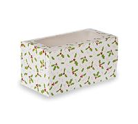 Anniversary House Yule Log Christmas Cake Box with Holly Print - Recyclable Paper Packaging for Festive Bakes, Gifts, Cookies, Brownies & Treats - Easy Pop-Up Assembly - 12.5 x 12.5 x 25.5cm