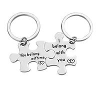 Anniversary Keyring Gifts for Boyfriend Girlfriend Husband Wife Couple Keyring You Belong with Me I Belong with You Keyring Set Wedding Christmas Birthday Gifts Valentines Gifts for Him Her