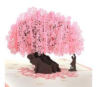Anniversary Love Card for Her, Cherry Blossom Pop Up Wedding Card 3D Paper Anniversary Card, Valentines Greeting Card, Romantic Love Gift for Her Him, Wife Birthday, with Envelope and Blank Note