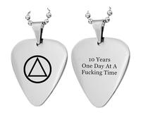 Anniversary NA AA Sobriety Gifts Personalized Stainless Steel Guitar Pick Sober Surgery Alcoholics Anonymous Addiction Recovering Necklace Jewelry Gift for Women Men in Recovery,1-10 Years